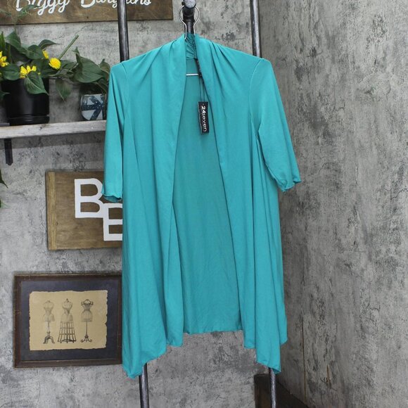 NWT 24seven Comfort Apparel Front Cardigan with Half Sleeve Loose Olive Green L - Picture 1 of 4